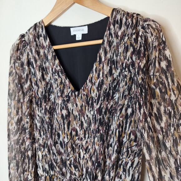 Evereve Demi Mini Dress Chiffon Long Sheer Sleeve Metallic - Picture 6 of 9